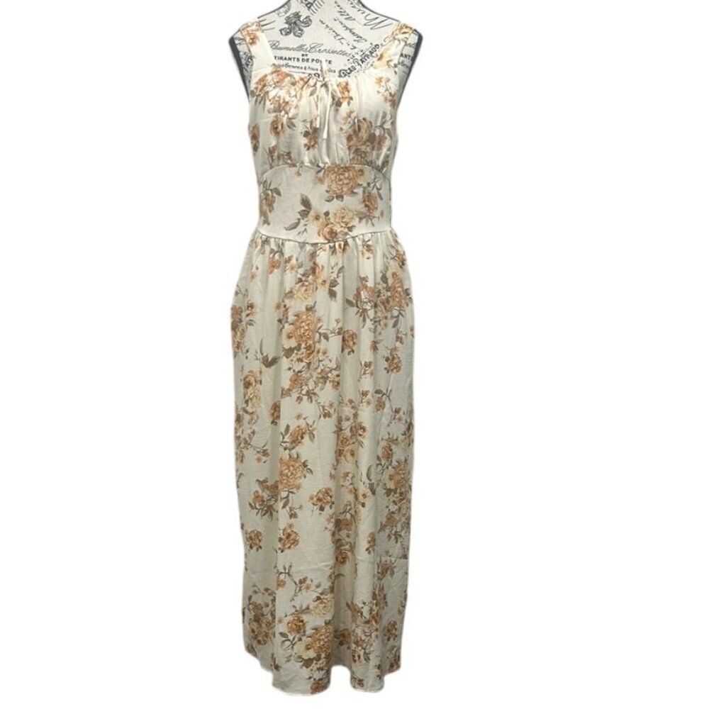 MONTEAU LOS ANGELES Womens Floral Boho Maxi Dress Size Large Cream Ivory